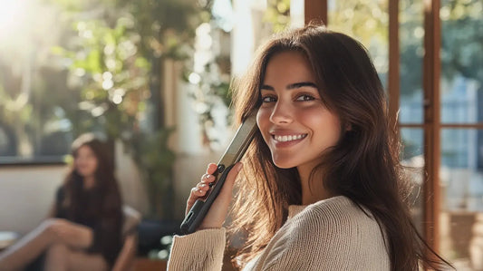 une femme se lisse les Cheveux