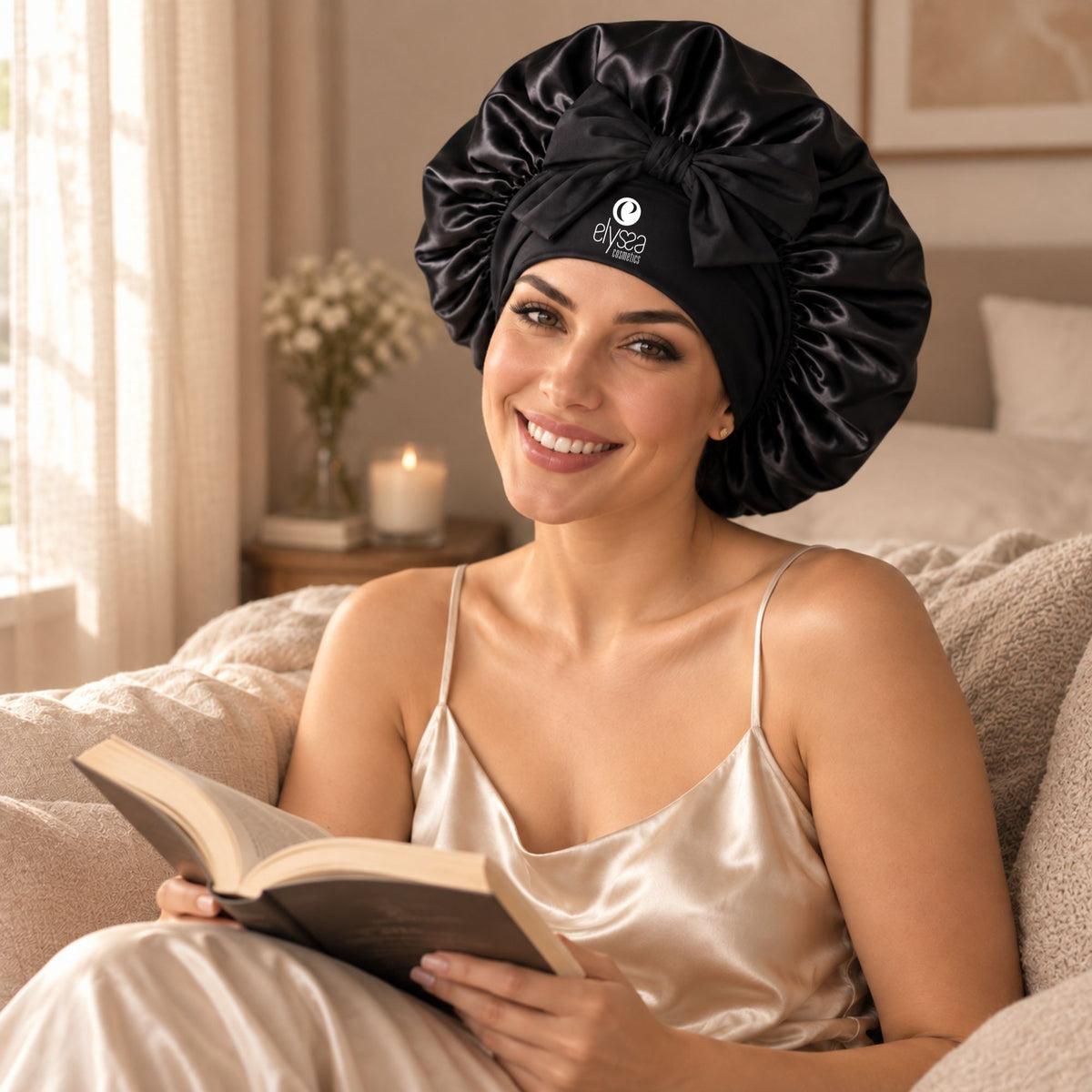 Charlotte en Satin Elyssa — Bonnet de Nuit Protection Cheveux