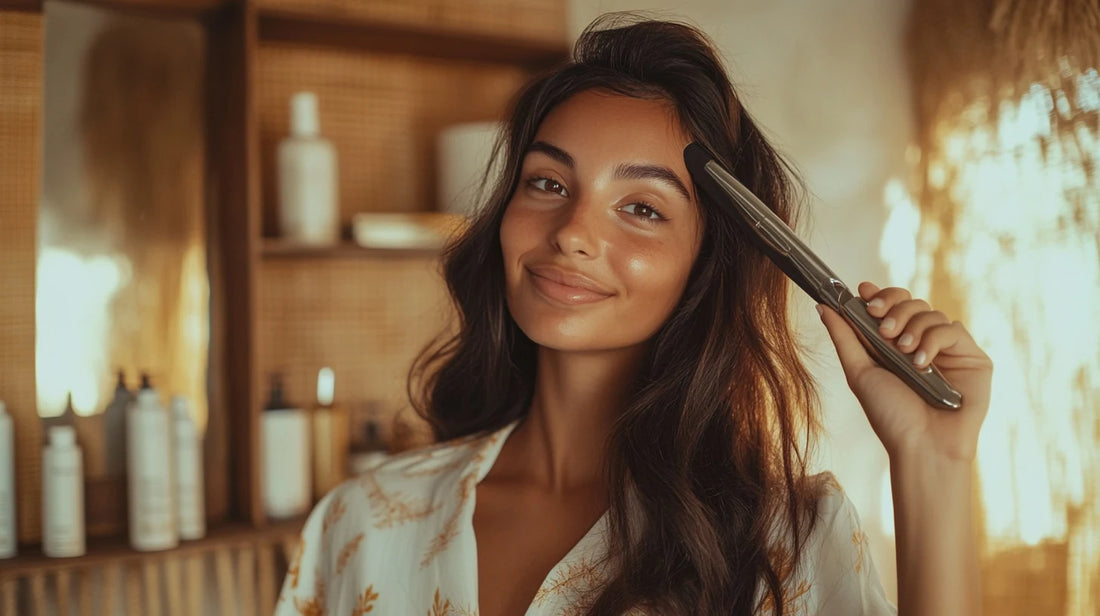 Une femme marocaine tenant un lisseur à cheveux