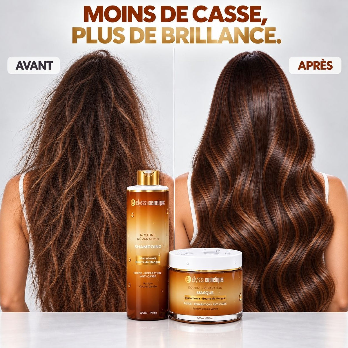 Routine Réparation — Shampoing + Masque | Cheveux abîmés, colorés & cassants | 2 × 500 ml