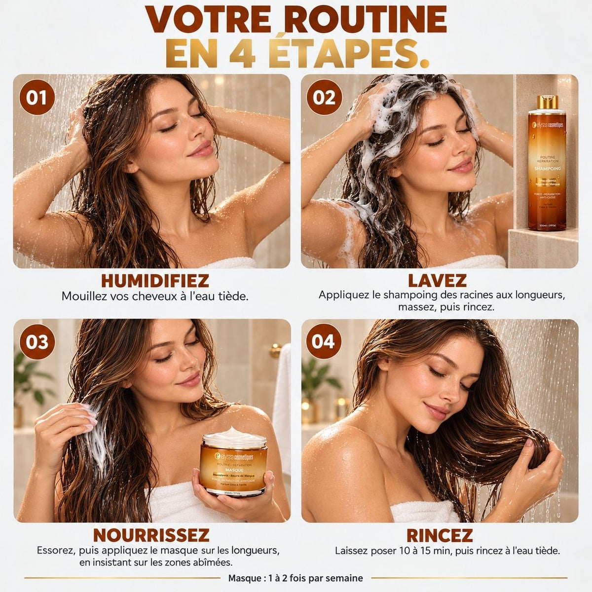 Routine Réparation — Shampoing + Masque | Cheveux abîmés, colorés & cassants | 2 × 500 ml