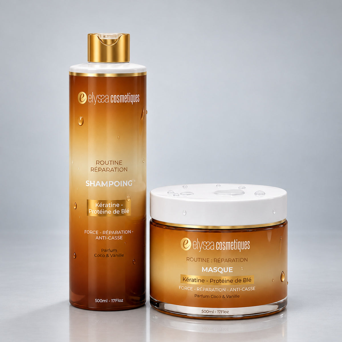 Routine Réparation — Shampoing + Masque | Cheveux abîmés, colorés & cassants | 2 × 500 ml